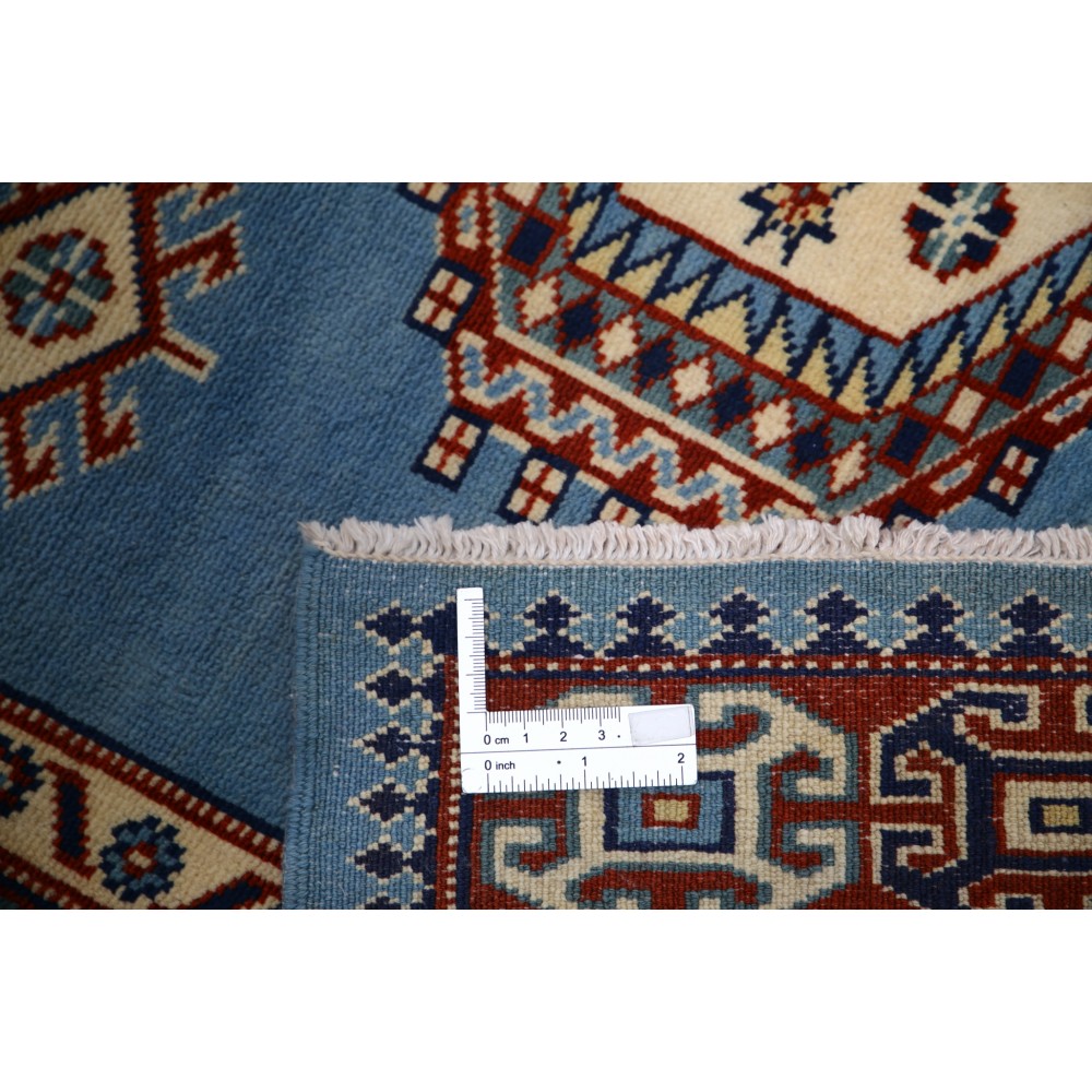 Hand Knotted Light Blue, Red, Ivory Wool Area Rug | Turkish Tribal Style Accent Rug
