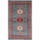 Hand Knotted Slate Blue, Red, Ivory Tribal Accent Rug | Geometric Design Wool Rug Hand Knotted Slate Blue, Red, Ivory Tribal Accent Rug | Geometric Design Wool Rug