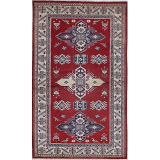Hand Knotted Turkish Wool Accent Rug | Tribal Red Rug for Home Decor