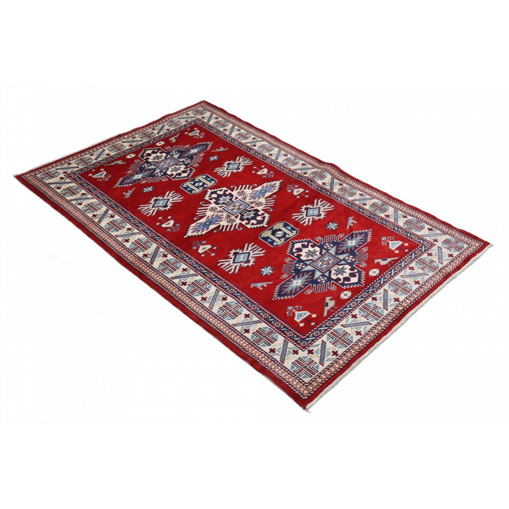 Hand Knotted Red, Navy Blue, Ivory, Light Blue Wool Area Rug | Turkish Tribal Motif Accent Rug Hand Knotted Red, Navy Blue, Ivory, Light Blue Wool Area Rug | Turkish Tribal Motif Accent Rug