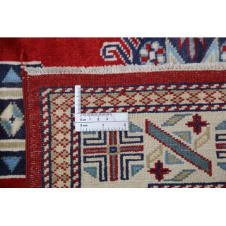 Hand Knotted Red, Navy Blue, Ivory, Light Blue Wool Area Rug | Turkish Tribal Motif Accent Rug Hand Knotted Red, Navy Blue, Ivory, Light Blue Wool Area Rug | Turkish Tribal Motif Accent Rug