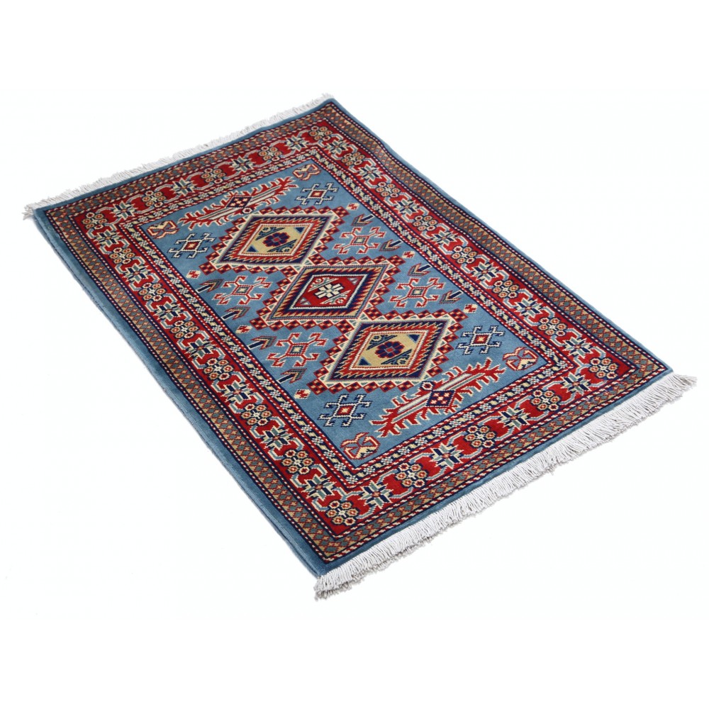 Hand Knotted Light Blue, Red, Ivory Wool Area Rug | Geometric Tribal Medallion Patterned Accent Rug Hand Knotted Light Blue, Red, Ivory Wool Area Rug | Geometric Tribal Medallion Patterned Accent Rug