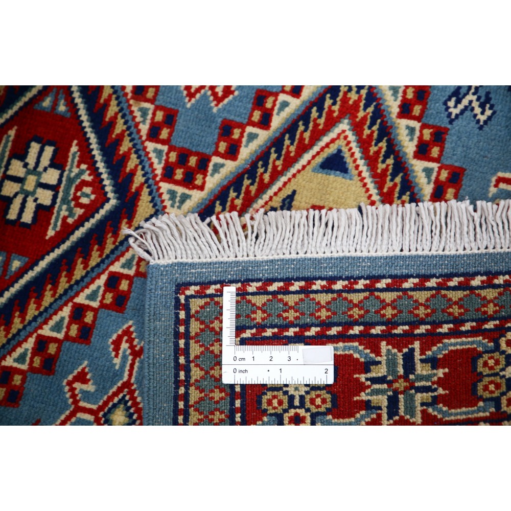 Hand Knotted Light Blue, Red, Ivory Wool Area Rug | Turkish Geometric Medallion Accent Rug Hand Knotted Light Blue, Red, Ivory Wool Area Rug | Turkish Geometric Medallion Accent Rug