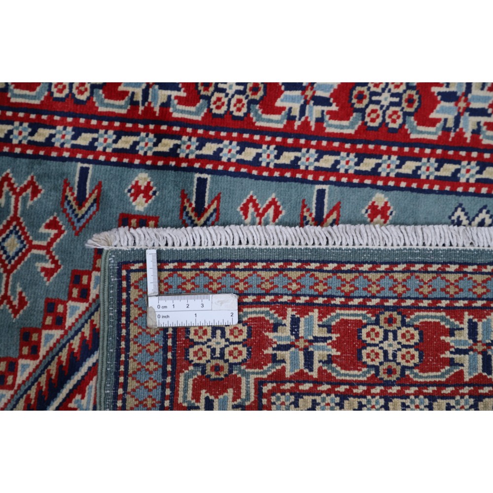 Hand Knotted Light Blue, Red, Ivory Wool Area Rug | Turkish Geometric Medallion Accent Rug Hand Knotted Light Blue, Red, Ivory Wool Area Rug | Turkish Geometric Medallion Accent Rug