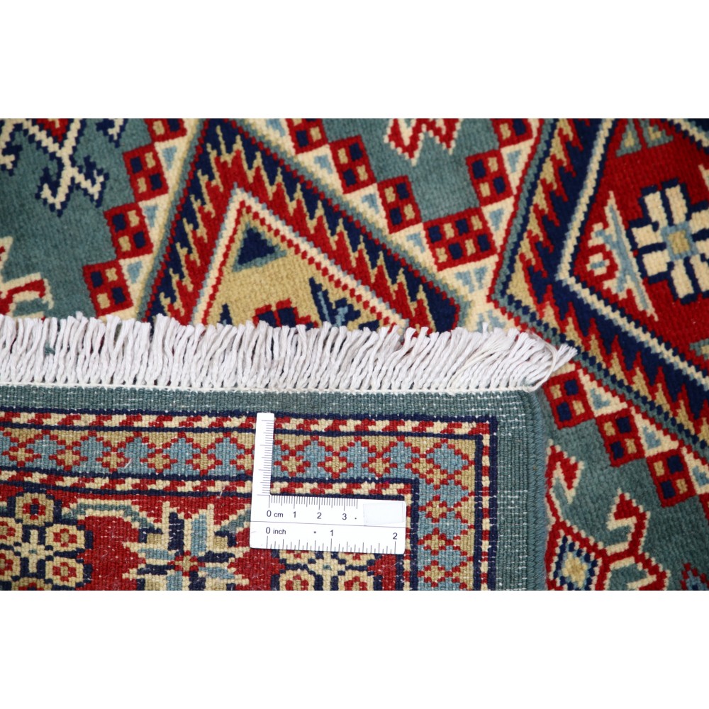 Hand Knotted Light Blue, Red, Ivory Wool Area Rug | Turkish Geometric Medallion Accent Rug Hand Knotted Light Blue, Red, Ivory Wool Area Rug | Turkish Geometric Medallion Accent Rug