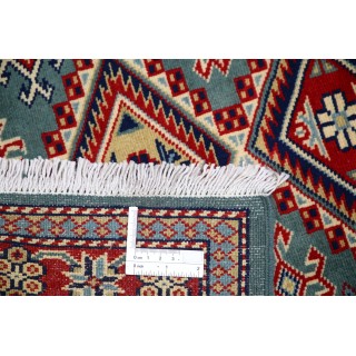 Hand Knotted Light Blue, Red, Ivory Wool Area Rug | Turkish Geometric Medallion Accent Rug