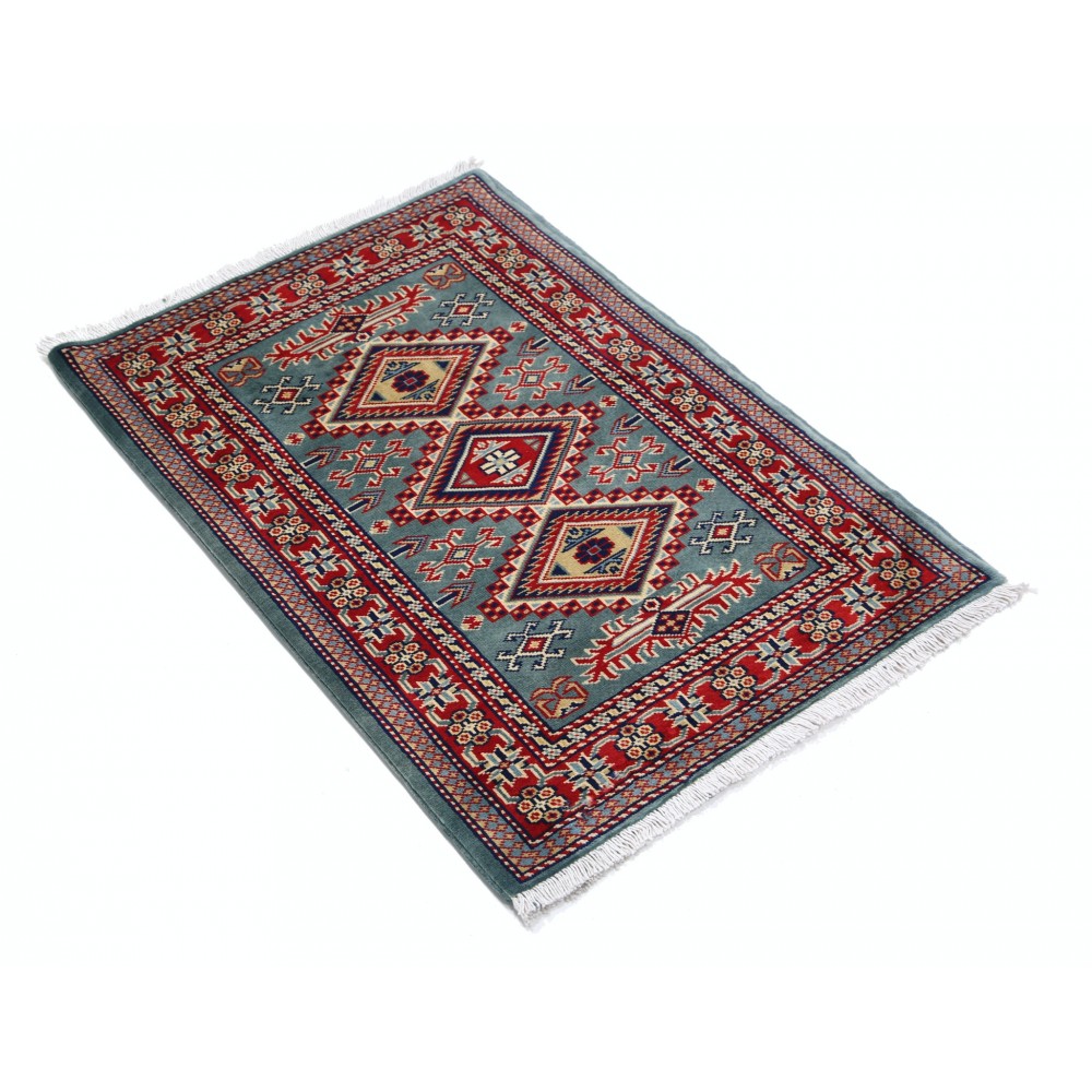 Hand Knotted Green, Red, Ivory Wool Area Rug | Geometric Tribal Medallion Patterned Accent Rug Hand Knotted Green, Red, Ivory Wool Area Rug | Geometric Tribal Medallion Patterned Accent Rug