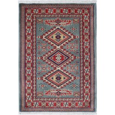 Hand Knotted Green, Red, Ivory Wool Area Rug | Geometric Tribal Medallion Patterned Accent Rug