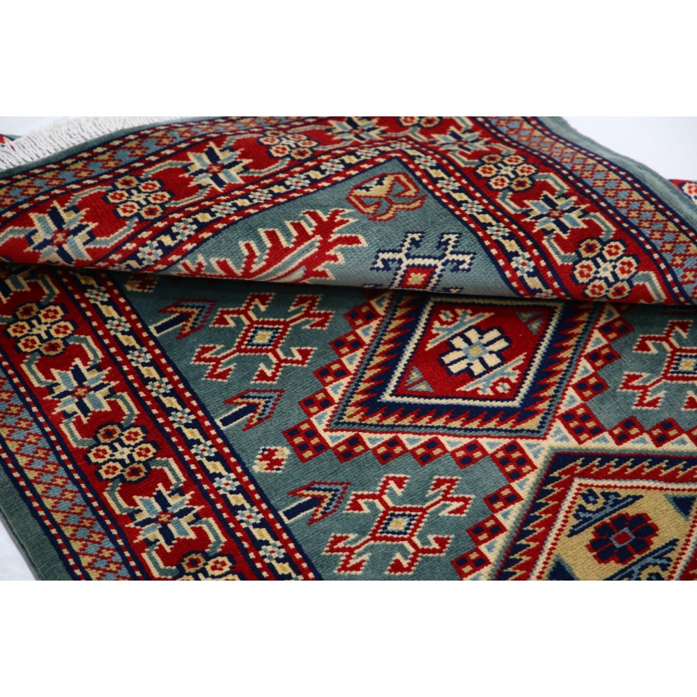 Hand Knotted Green, Red, Ivory Wool Area Rug | Geometric Tribal Medallion Patterned Accent Rug Hand Knotted Green, Red, Ivory Wool Area Rug | Geometric Tribal Medallion Patterned Accent Rug
