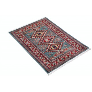 Hand Knotted Green, Red, Ivory Wool Area Rug | Geometric Tribal Medallion Patterned Accent Rug