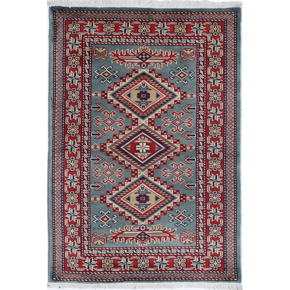 Hand Knotted Green, Red, Ivory Wool Area Rug | Geometric Tribal Medallion Patterned Accent Rug Hand Knotted Green, Red, Ivory Wool Area Rug | Geometric Tribal Medallion Patterned Accent Rug