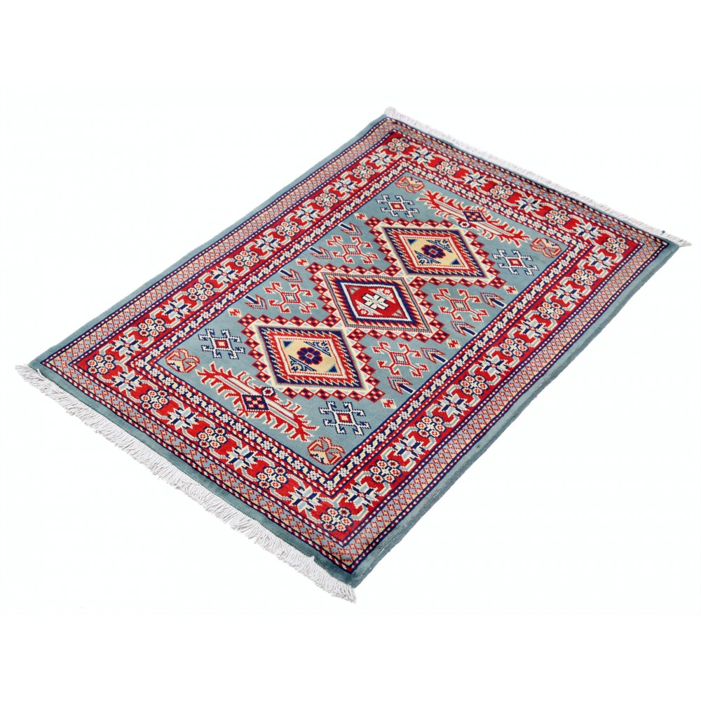 Hand Knotted Green, Red, Ivory Wool Area Rug | Geometric Tribal Medallion Patterned Accent Rug Hand Knotted Green, Red, Ivory Wool Area Rug | Geometric Tribal Medallion Patterned Accent Rug