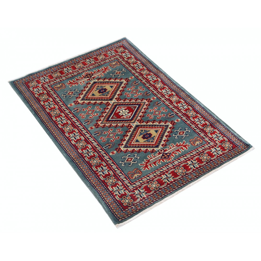Handknotted Light Blue, Red, Ivory Wool Area Rug | Geometric Tribal Medallion Patterned Accent Rug Handknotted Light Blue, Red, Ivory Wool Area Rug | Geometric Tribal Medallion Patterned Accent Rug