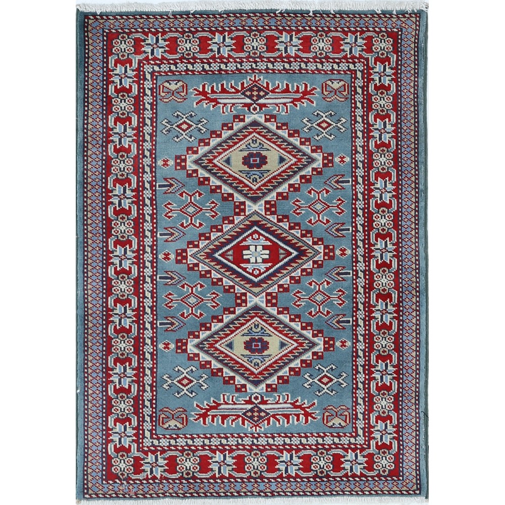 Handknotted Light Blue, Red, Ivory Wool Area Rug | Geometric Tribal Medallion Patterned Accent Rug Handknotted Light Blue, Red, Ivory Wool Area Rug | Geometric Tribal Medallion Patterned Accent Rug