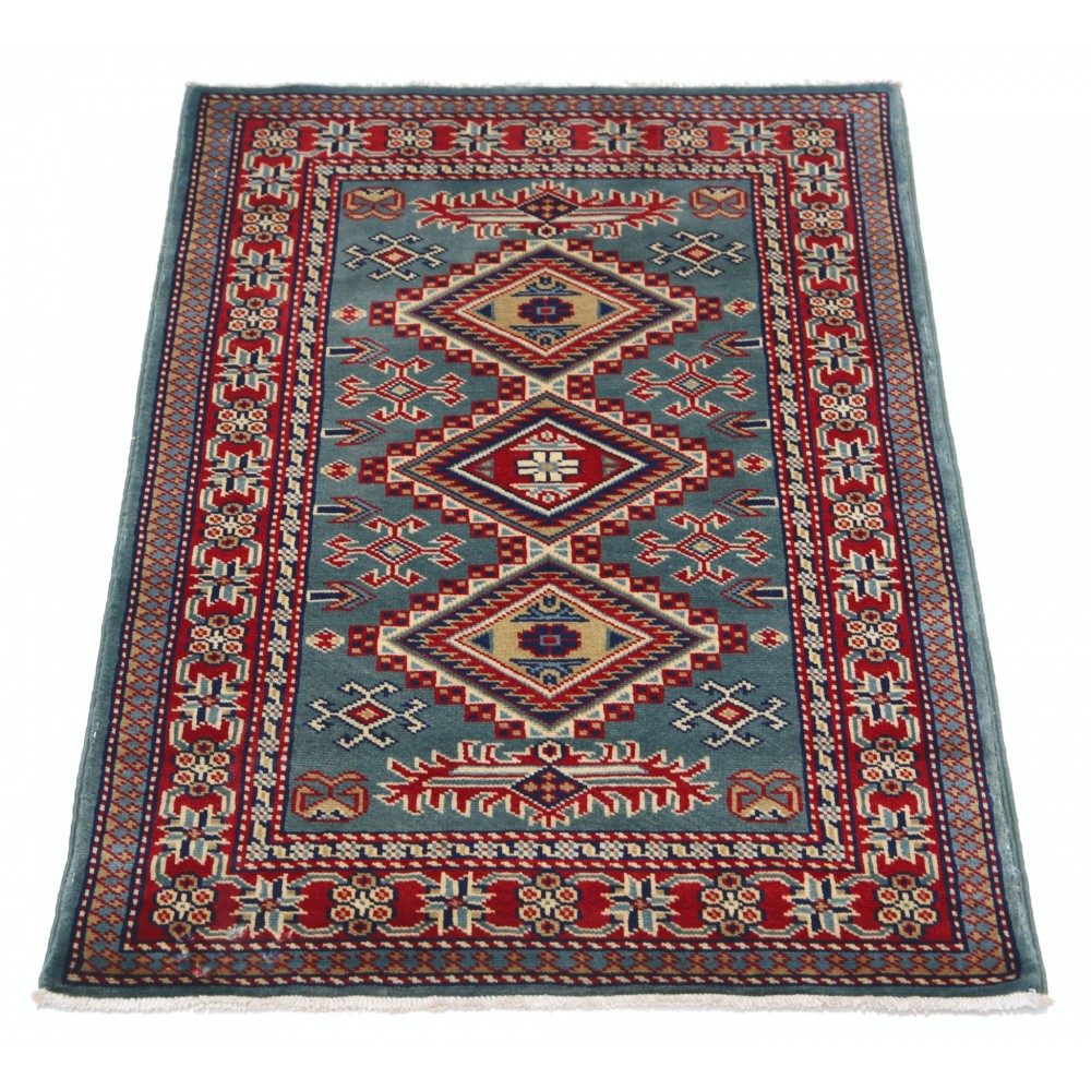 Handknotted Light Blue, Red, Ivory Wool Area Rug | Geometric Tribal Medallion Patterned Accent Rug Handknotted Light Blue, Red, Ivory Wool Area Rug | Geometric Tribal Medallion Patterned Accent Rug