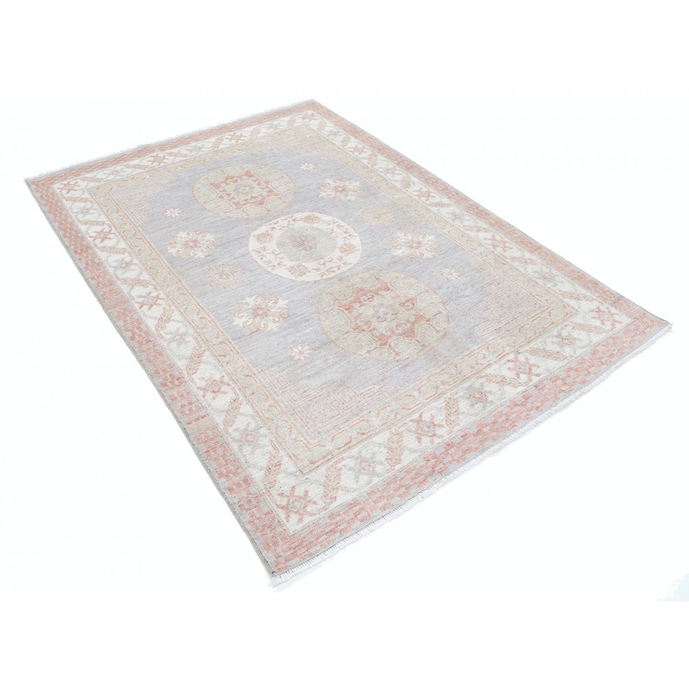 Hand Knotted Turkish Geometric Wool Area Rug in Soft Tones Hand Knotted Turkish Geometric Wool Area Rug in Soft Tones