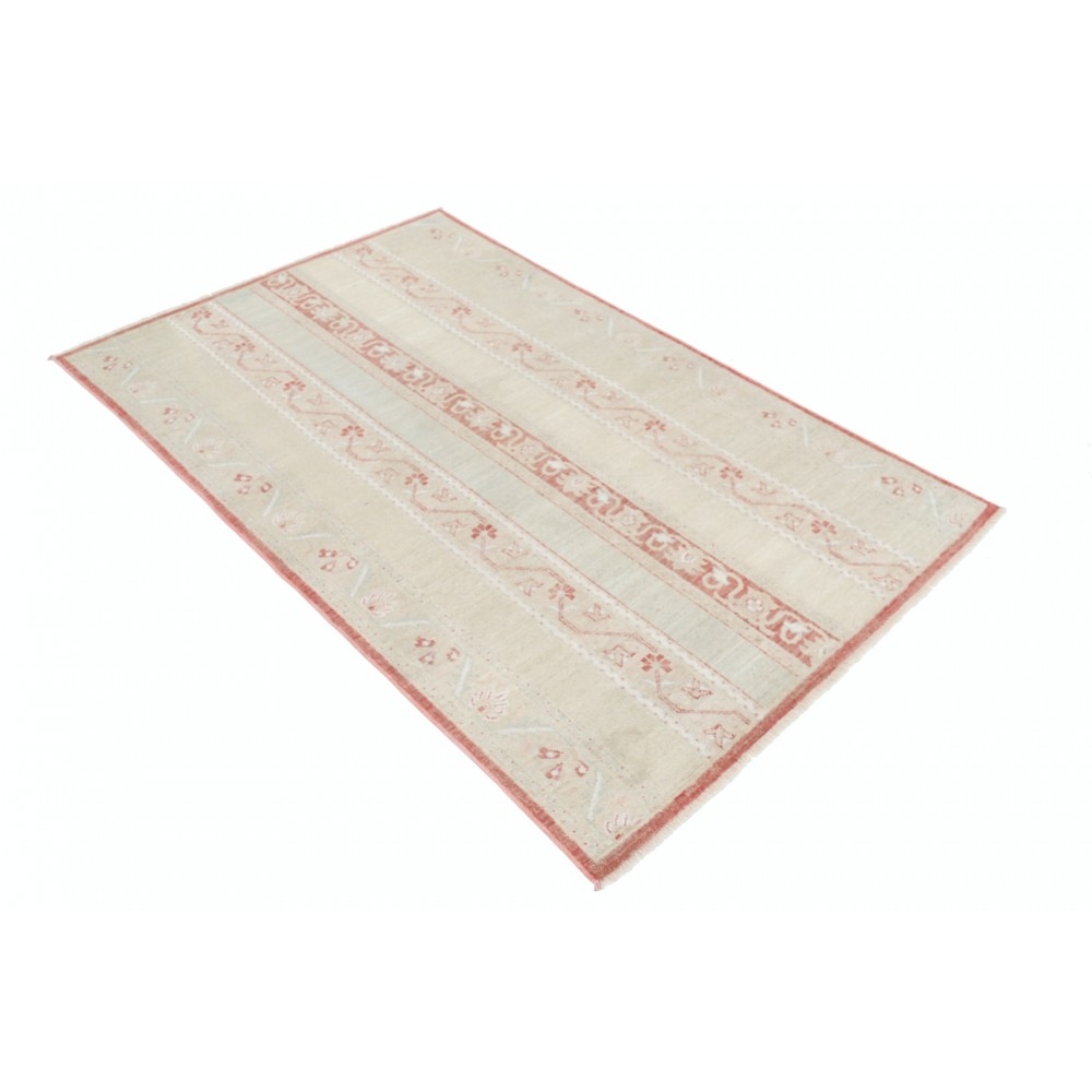 Hand Knotted Beige and Red Wool Area Rug | Turkish Stripe Motif Accent Rug Hand Knotted Beige and Red Wool Area Rug | Turkish Stripe Motif Accent Rug