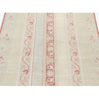 Hand Knotted Beige and Red Wool Area Rug | Turkish Stripe Motif Accent Rug Hand Knotted Beige and Red Wool Area Rug | Turkish Stripe Motif Accent Rug