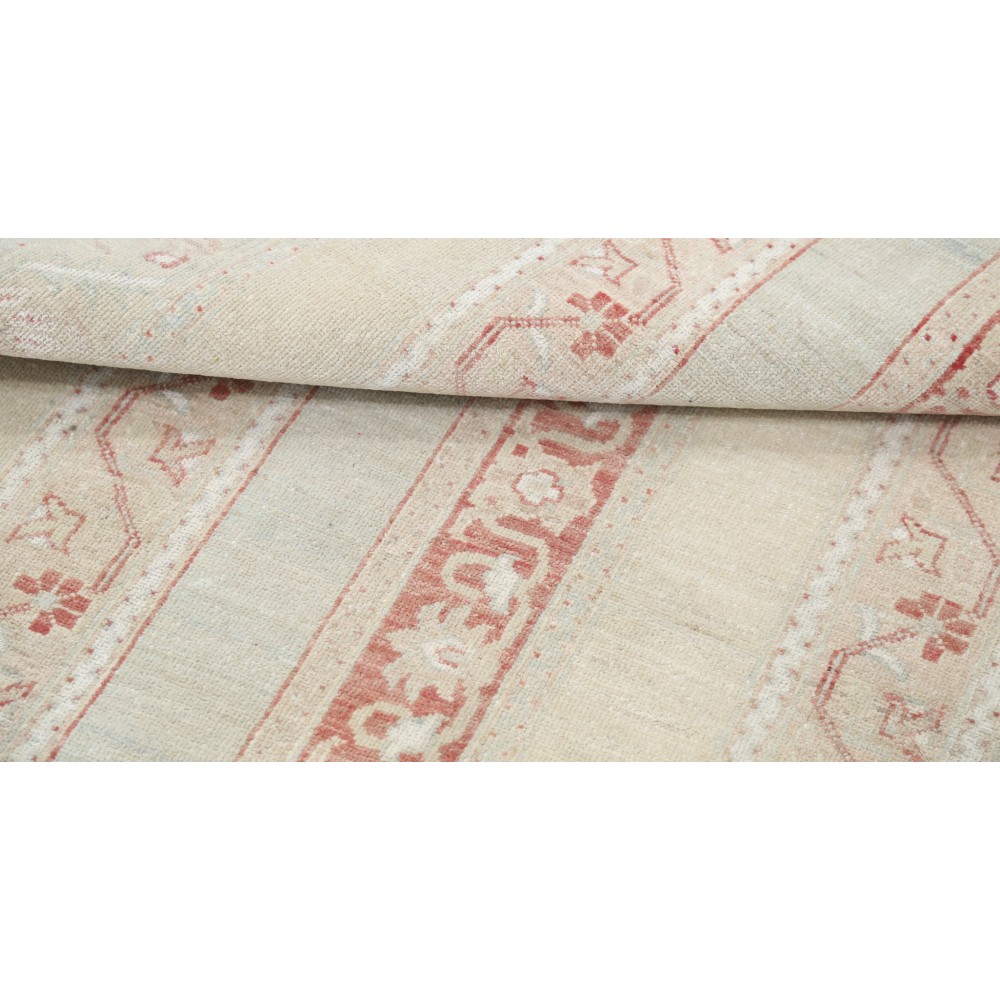Hand Knotted Beige and Red Wool Area Rug | Turkish Stripe Motif Accent Rug Hand Knotted Beige and Red Wool Area Rug | Turkish Stripe Motif Accent Rug