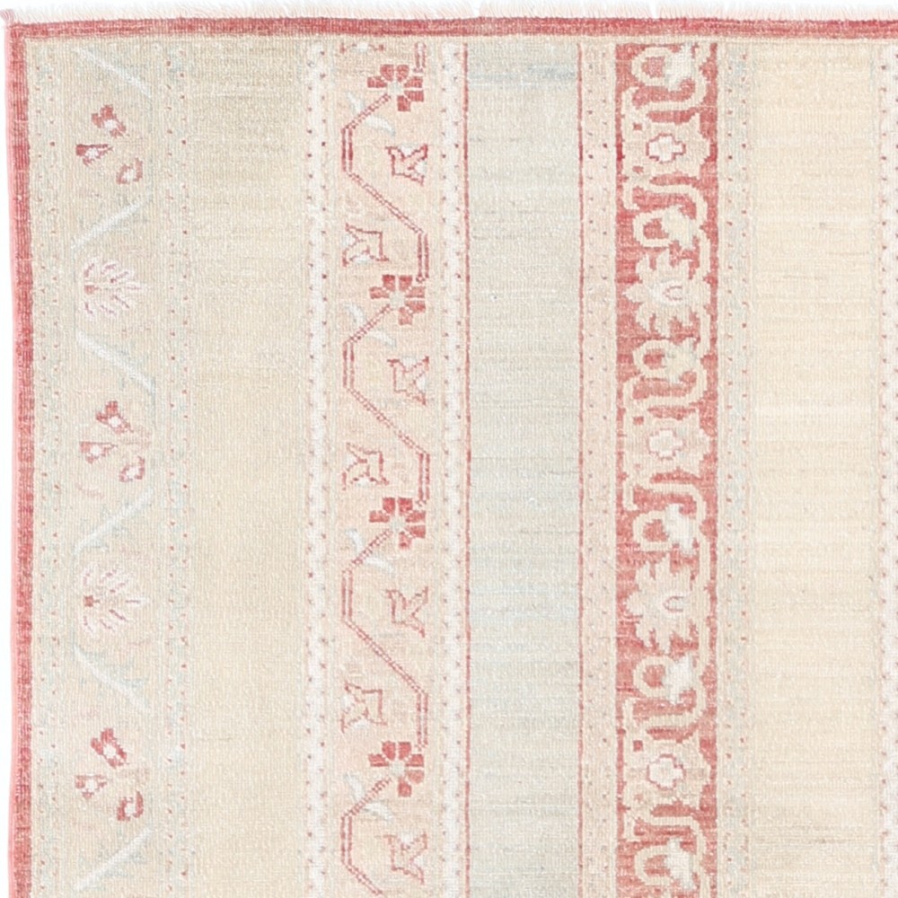 Hand Knotted Beige and Red Wool Area Rug | Turkish Stripe Motif Accent Rug Hand Knotted Beige and Red Wool Area Rug | Turkish Stripe Motif Accent Rug