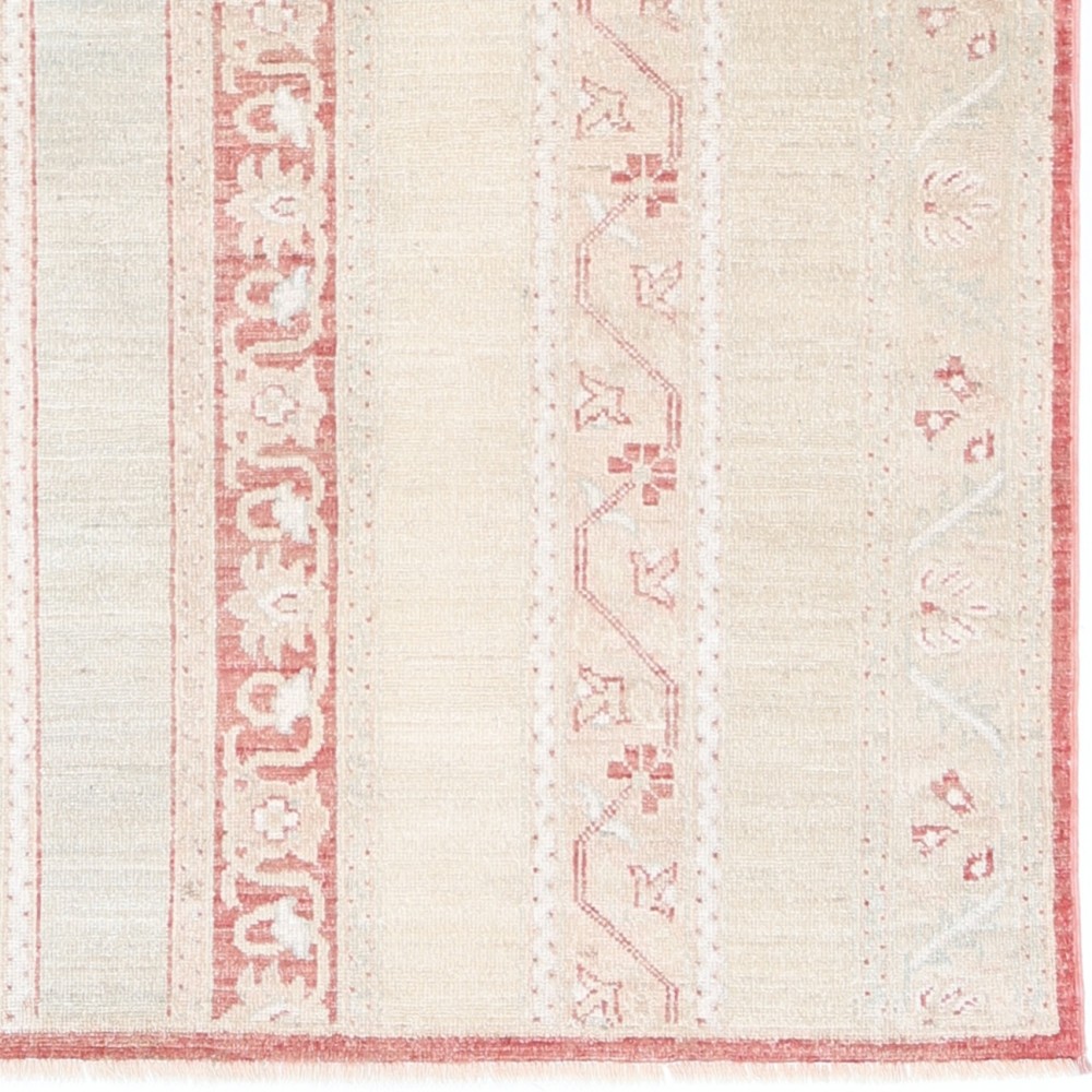 Hand Knotted Beige and Red Wool Area Rug | Turkish Stripe Motif Accent Rug Hand Knotted Beige and Red Wool Area Rug | Turkish Stripe Motif Accent Rug
