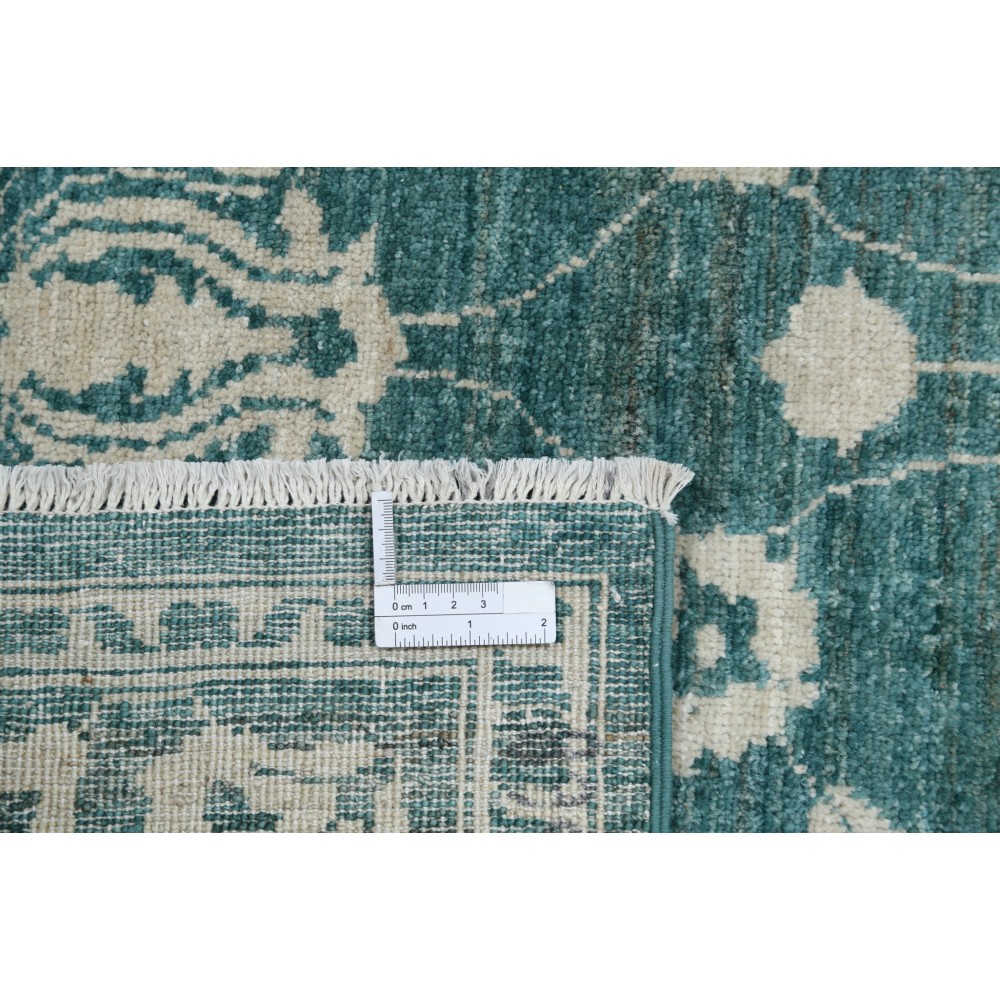 Hand Knotted Green Wool Oushak Area Rug with All-Over Floral Design Hand Knotted Green Wool Oushak Area Rug with All-Over Floral Design