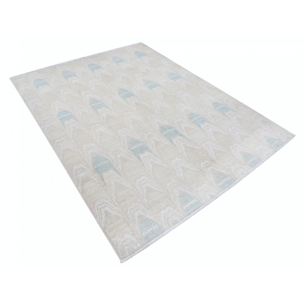 Hand Knotted Light Blue, Beige Wool Rug | Geometric Pattern Carpet Hand Knotted Light Blue, Beige Wool Rug | Geometric Pattern Carpet