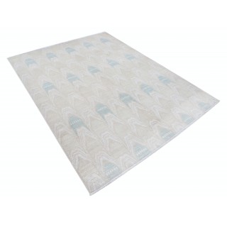 Hand Knotted Light Blue, Beige Wool Rug | Geometric Pattern Carpet