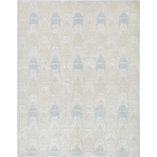 Hand Knotted Light Blue, Beige Wool Rug | Geometric Pattern Carpet