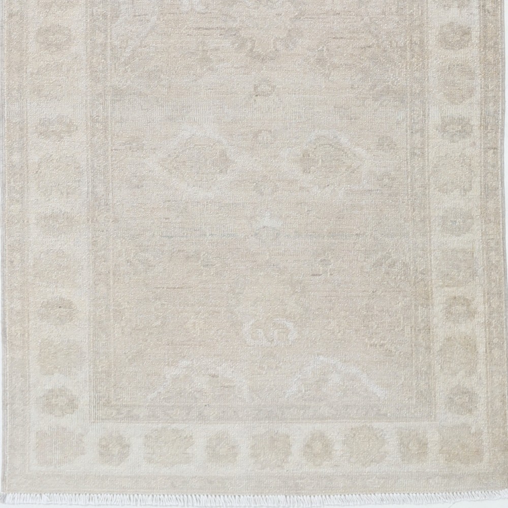 Hand Knotted Beige Wool Runner Rug | Oushak Floral Corridor Rug for Hallway, Kitchen Hand Knotted Beige Wool Runner Rug | Oushak Floral Corridor Rug for Hallway, Kitchen