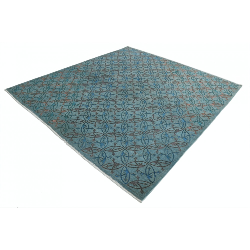 Blue Hand Knotted Turkish Square Area Rug for Home Decor | 100% Wool Blue Hand Knotted Turkish Square Area Rug for Home Decor | 100% Wool