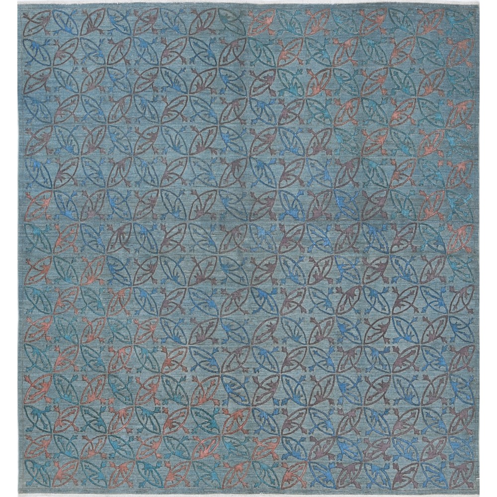 Blue Hand Knotted Turkish Square Area Rug for Home Decor | 100% Wool Blue Hand Knotted Turkish Square Area Rug for Home Decor | 100% Wool