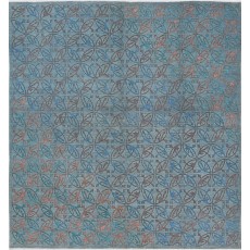 Blue Hand Knotted Turkish Square Area Rug for Home Decor | 100% Wool