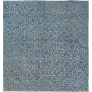 Blue Hand Knotted Turkish Square Area Rug for Home Decor | 100% Wool