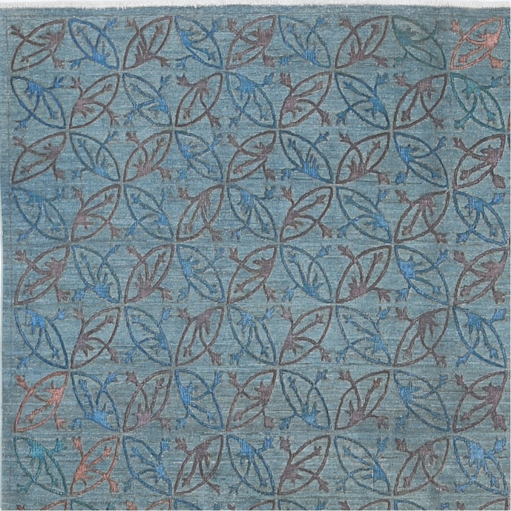 Blue Hand Knotted Turkish Square Area Rug for Home Decor | 100% Wool Blue Hand Knotted Turkish Square Area Rug for Home Decor | 100% Wool