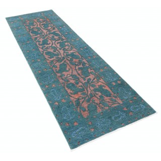 Hand Knotted Teal Blue, Blush Wool Runner Rug | Floral Corridor Rug | Stair Rug | New Kitchen Rug