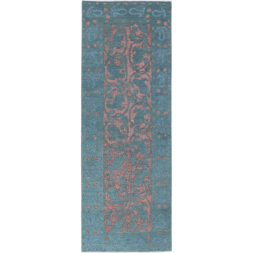 Hand Knotted Teal Blue, Blush Wool Runner Rug | Floral Corridor Rug | Stair Rug | New Kitchen Rug