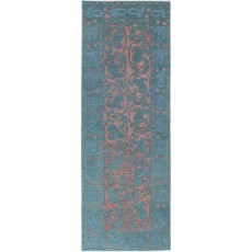 Hand Knotted Teal Blue, Blush Wool Runner Rug | Floral Corridor Rug | Stair Rug | New Kitchen Rug