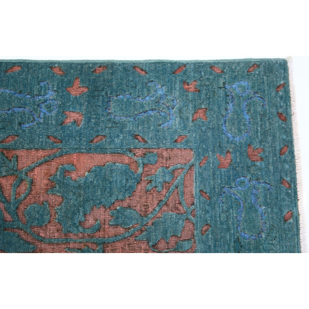 Hand Knotted Teal Blue, Blush Wool Runner Rug | Floral Corridor Rug | Stair Rug | New Kitchen Rug