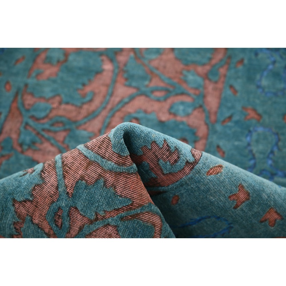 Hand Knotted Teal Blue, Blush Wool Runner Rug | Floral Corridor Rug | Stair Rug | New Kitchen Rug