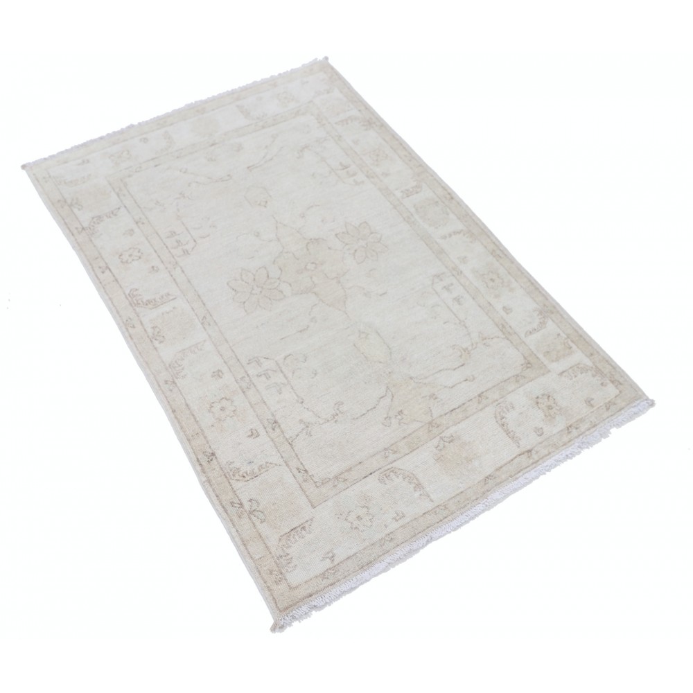 Hand Knotted Beige Wool Area Rug | Floral Design Small Rug