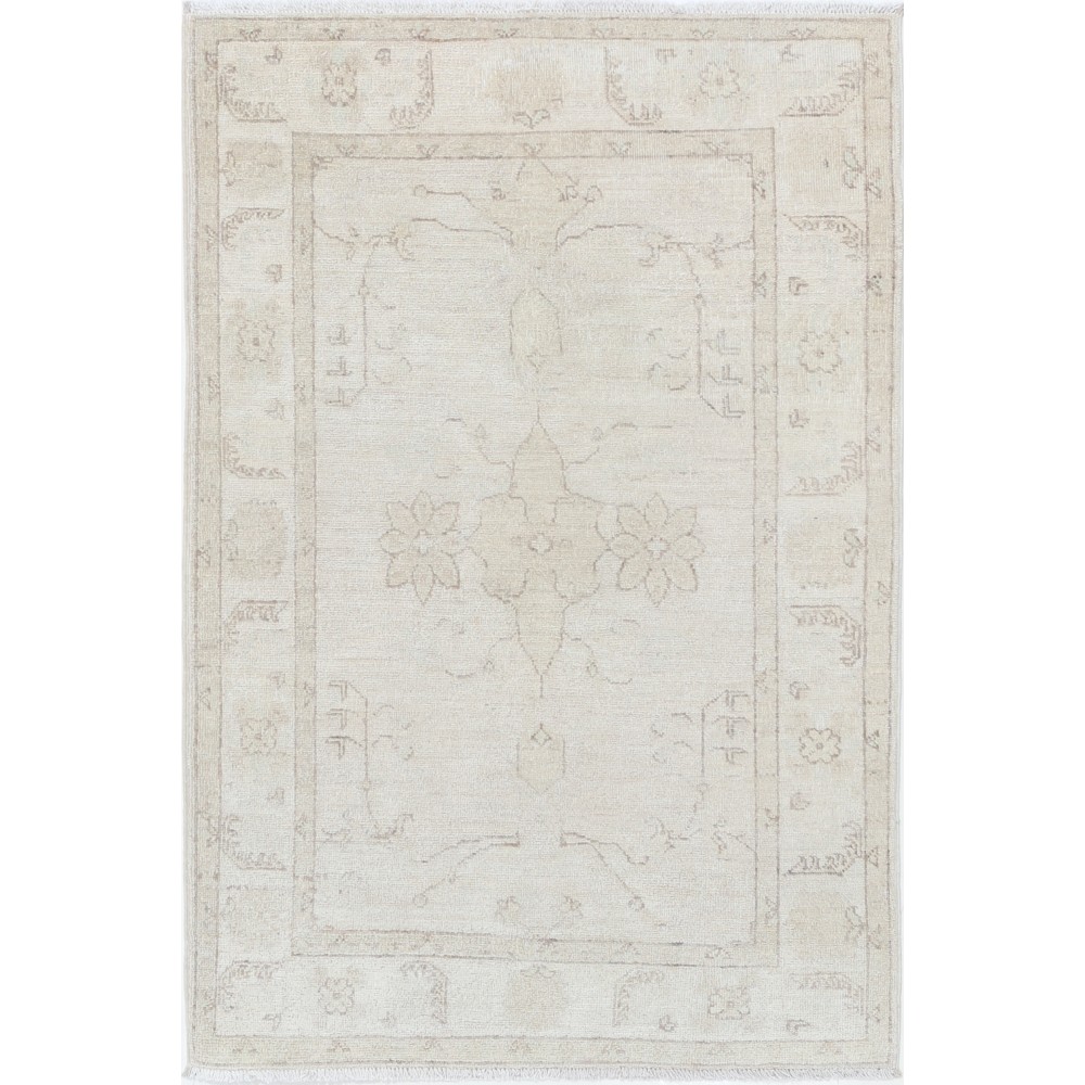 Hand Knotted Beige Wool Area Rug | Floral Design Small Rug
