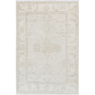 Hand Knotted Beige Wool Area Rug | Floral Design Small Rug