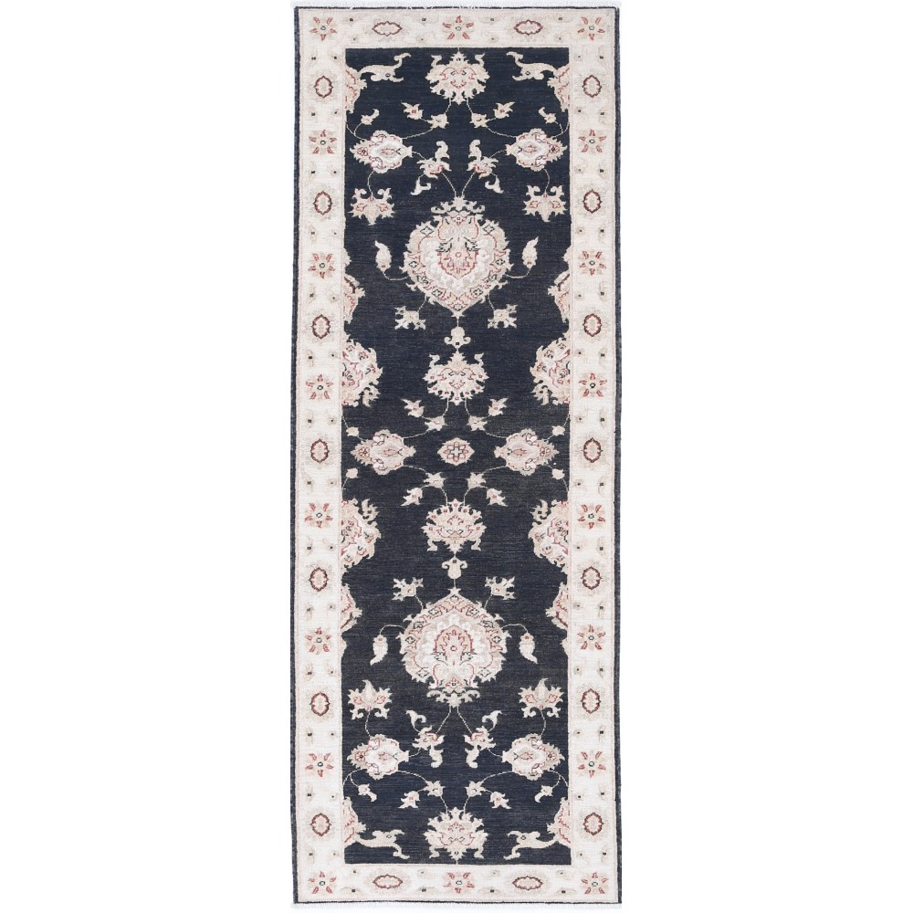 Hand Knotted Black, Beige Wool Runner Rug | Oushak Floral Corridor Rug for Hallway, Kitchen Hand Knotted Black, Beige Wool Runner Rug | Oushak Floral Corridor Rug for Hallway, Kitchen