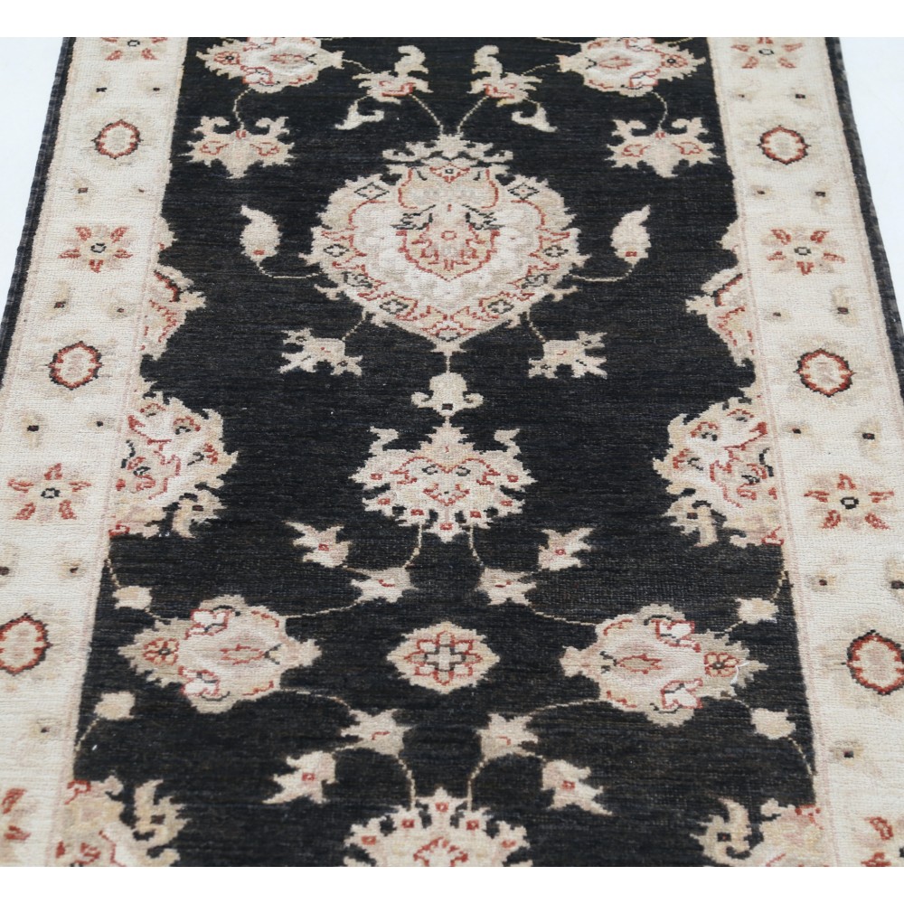 Hand Knotted Black, Beige Wool Runner Rug | Oushak Floral Corridor Rug for Hallway, Kitchen Hand Knotted Black, Beige Wool Runner Rug | Oushak Floral Corridor Rug for Hallway, Kitchen