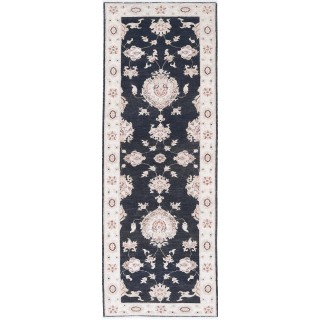 Hand Knotted Black, Beige Wool Runner Rug | Oushak Floral Corridor Rug for Hallway, Kitchen