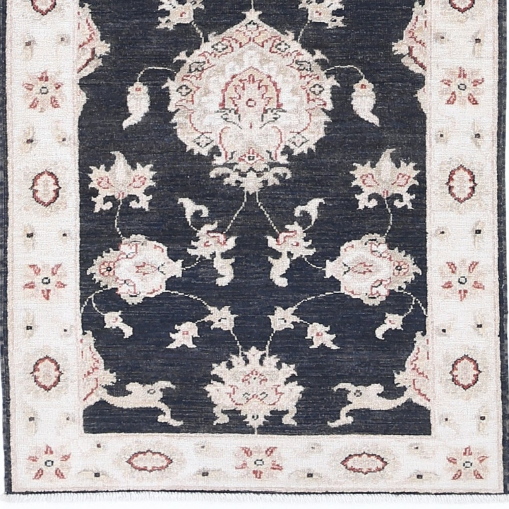 Hand Knotted Black, Beige Wool Runner Rug | Oushak Floral Corridor Rug for Hallway, Kitchen Hand Knotted Black, Beige Wool Runner Rug | Oushak Floral Corridor Rug for Hallway, Kitchen
