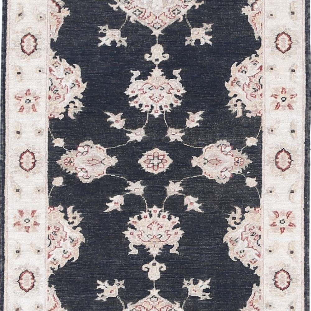 Hand Knotted Black, Beige Wool Runner Rug | Oushak Floral Corridor Rug for Hallway, Kitchen Hand Knotted Black, Beige Wool Runner Rug | Oushak Floral Corridor Rug for Hallway, Kitchen
