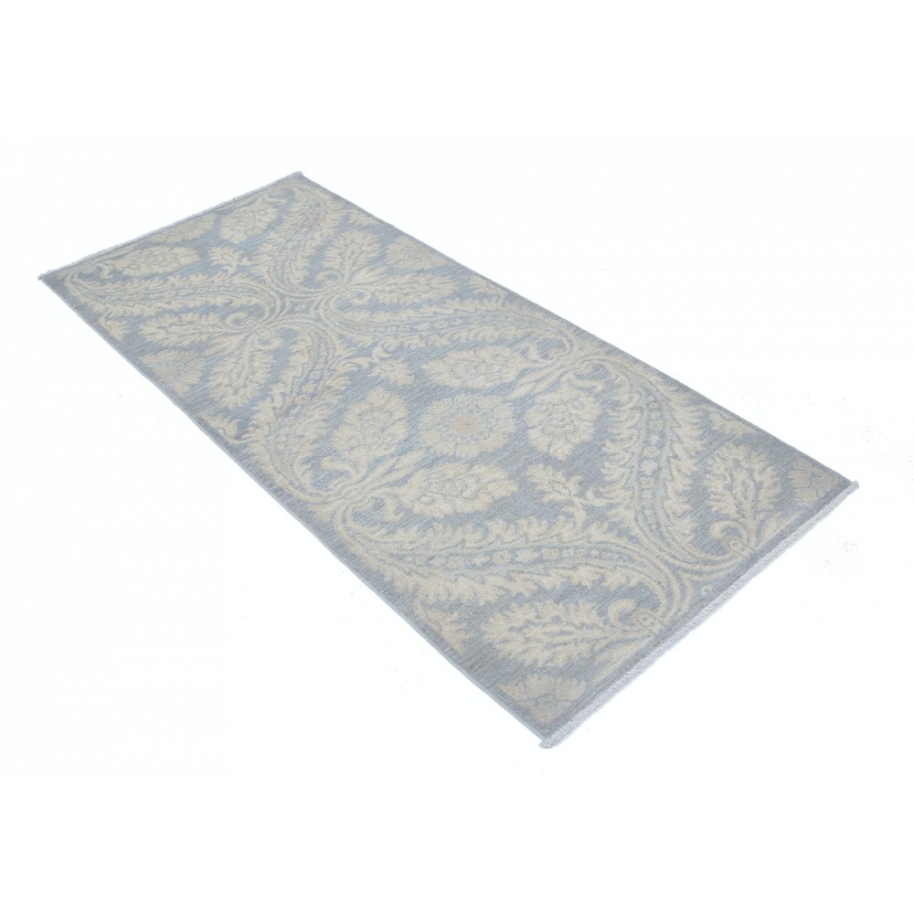 Hand Knotted Hallway Runner Rug | Light Blue and Ivory Runner Rug for Corridor | Stair Rug | Wool Kitchen Rug