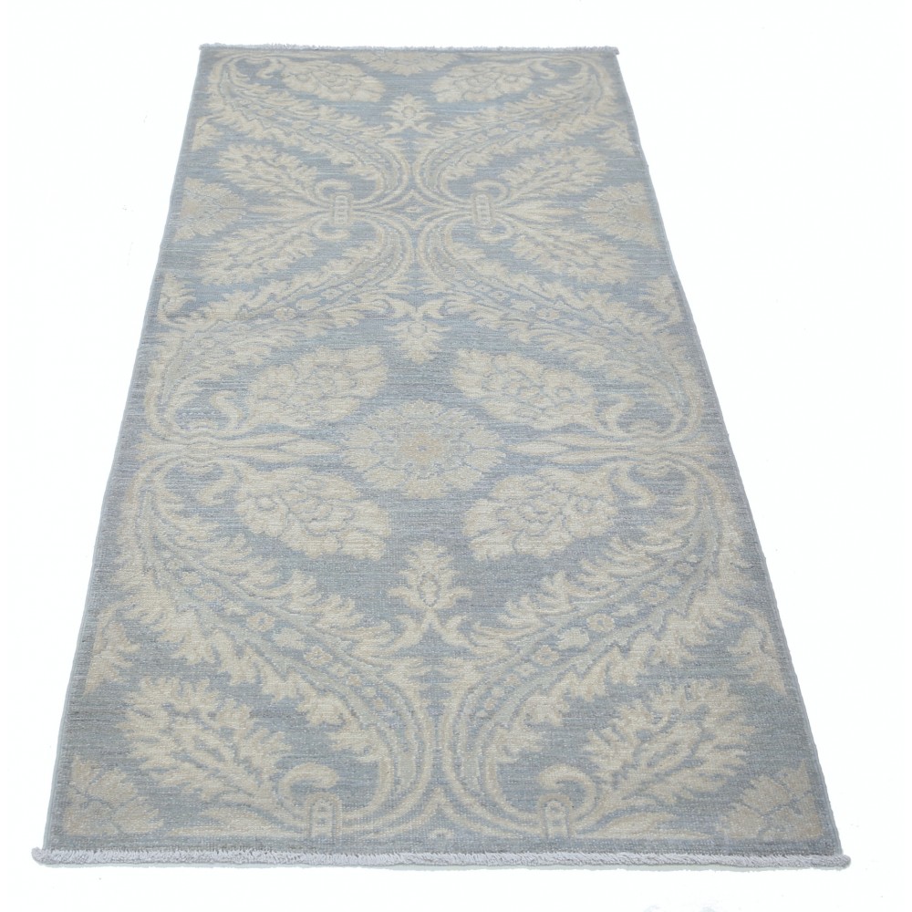 Hand Knotted Hallway Runner Rug | Light Blue and Ivory Runner Rug for Corridor | Stair Rug | Wool Kitchen Rug